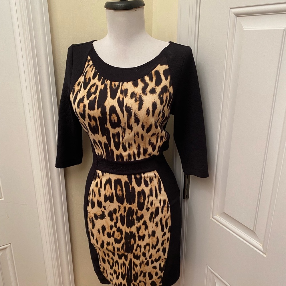 Zara W & B Collection Leopard Print Blk Dress - image 3